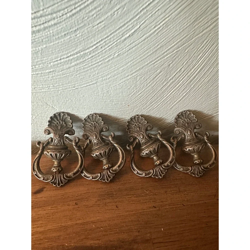 Antique Drop Ring Drawer Pulls Handle Furniture Hardware Cast Brass - Lot of 4